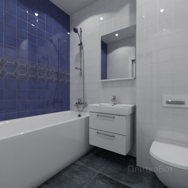 Kerama Marazzi, Витраж (белый с синим), Два декора над ванной № 3
