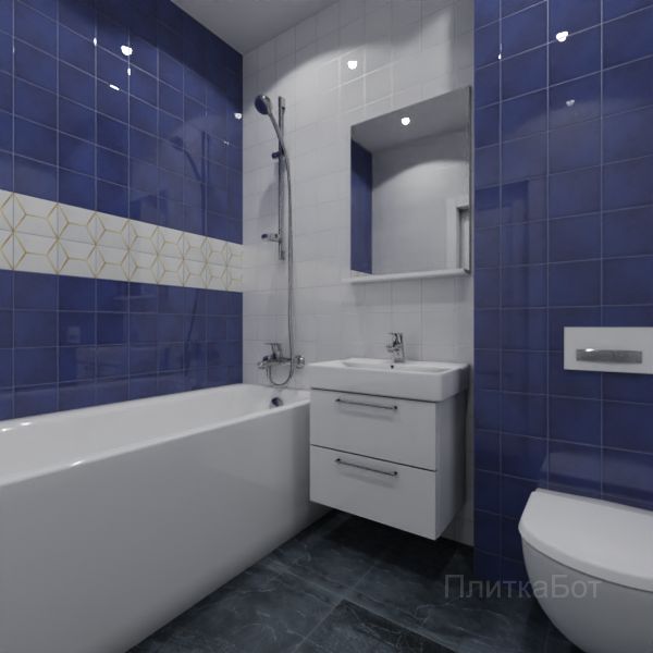 Kerama Marazzi, Витраж (белый с синим), Два декора над ванной № 5